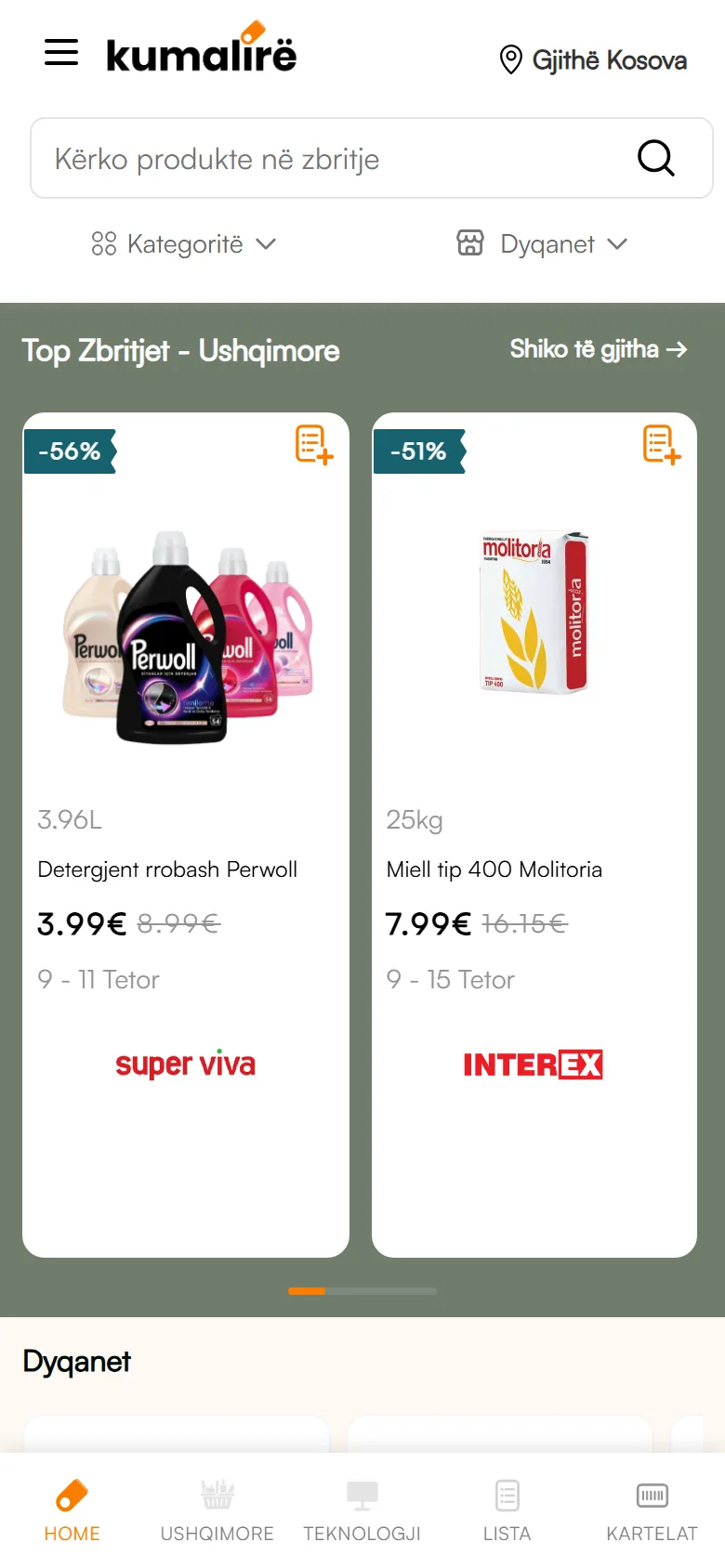 KuMaLire home screen with the top grocery deals
