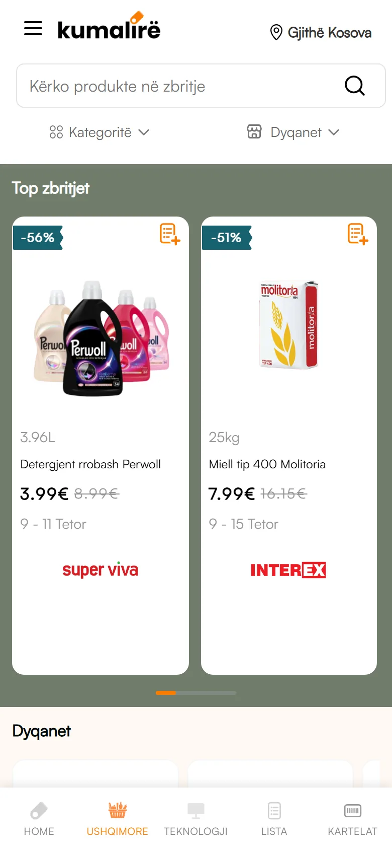 KuMaLire app showing the top grocery deals, each with its store