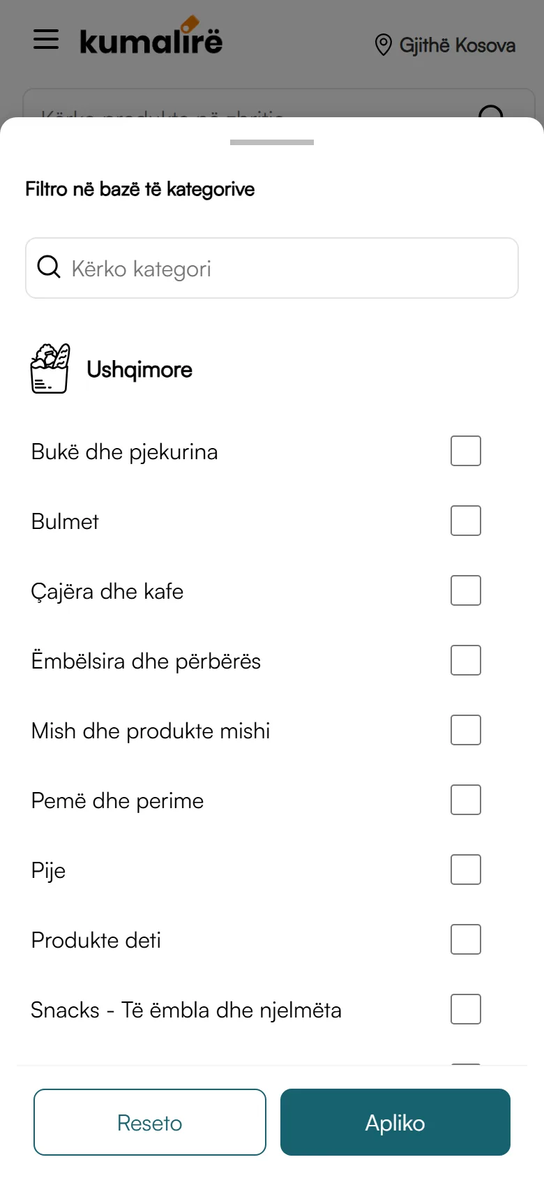 KuMaLire filter for choosing product categories