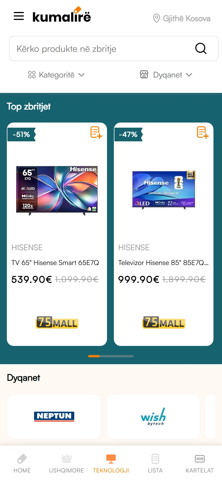 KuMaLire app showing the top electronics deals